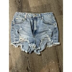 Love Tree Denim Light Wash Jean Short Shorts Raw Hem Size S Small